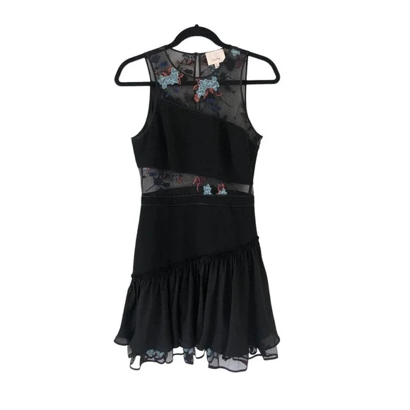 5 a 7 Cinq a Sept Aquarius Designer Embroidered Mesh Ruffle Hem Dress $450 Sz 6‍ - Picture 2 of 16